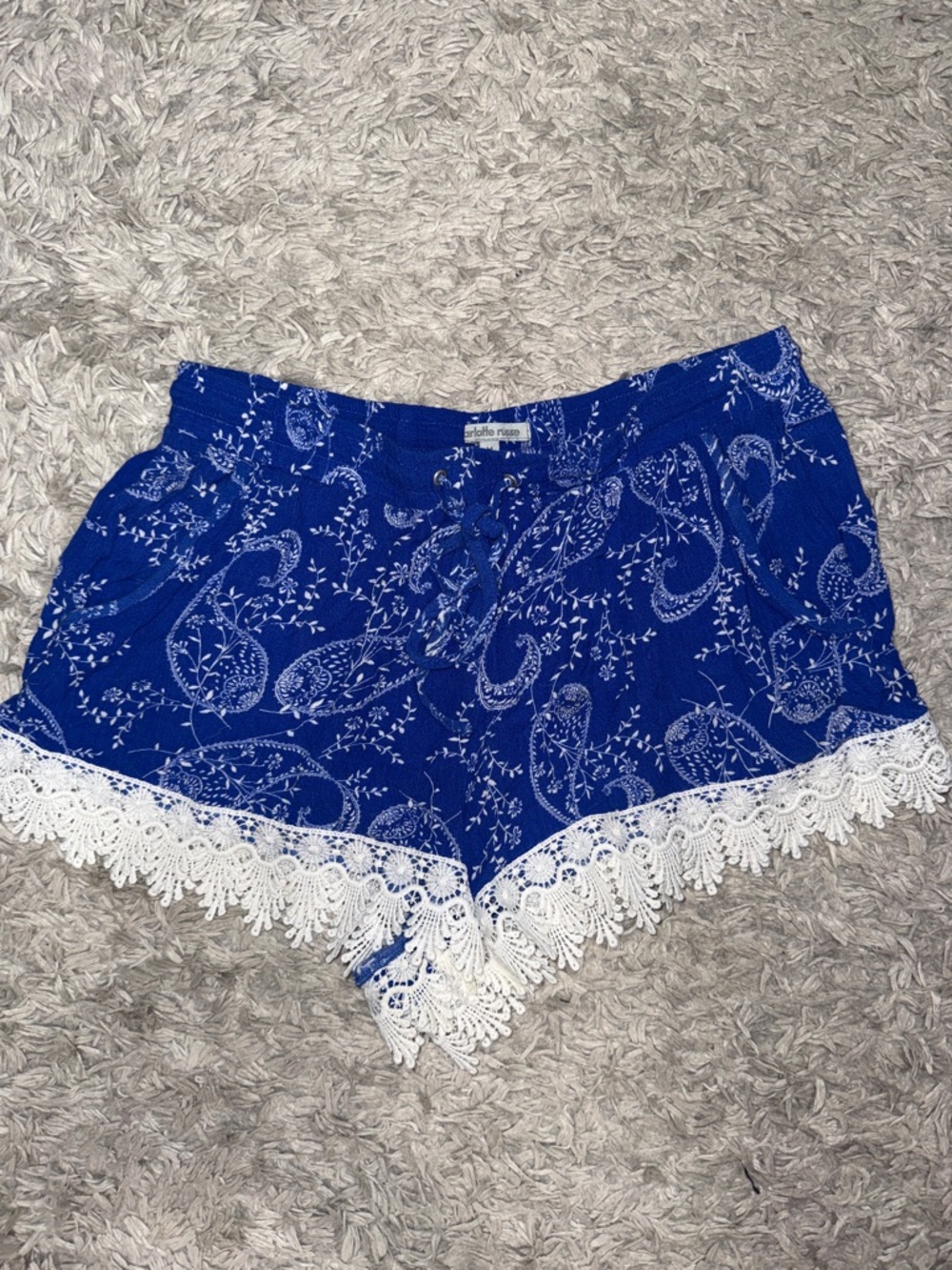 Charlotte Russe Blue Paisley Lace-Trim Shorts